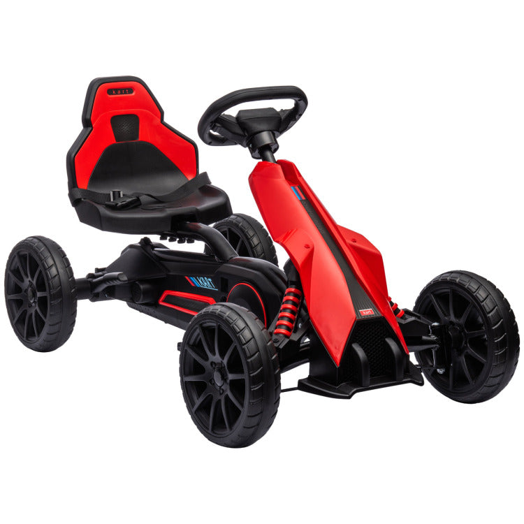 Aosom Kids Pedal Go Kart, Outdoor Ride On Toy With Adjustable Seat, Swing Axle, Handbrake, 4 Non Slip Eva Wheels For Boys And Girls Aged 3 8 Years Old, Red