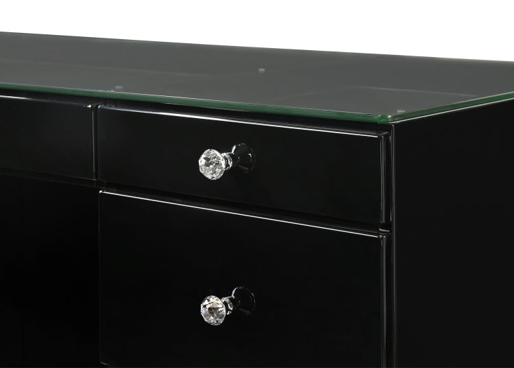 1Pc Glam Makeup Vanity Table Glass Top 9 Drawers Knobs Black Wooden Bedroom Furniture