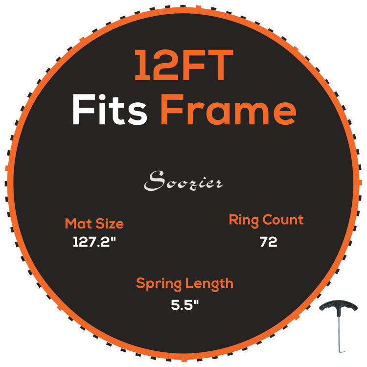 Soozier Trampoline Replacement Mat, Fits 12' Trampoline With 72 V Hooks & 5.5" Springs, Trampoline Mat With 8 Rows Of Stitching & Spring Pull Tool Spring & Frame Not Included , Orange