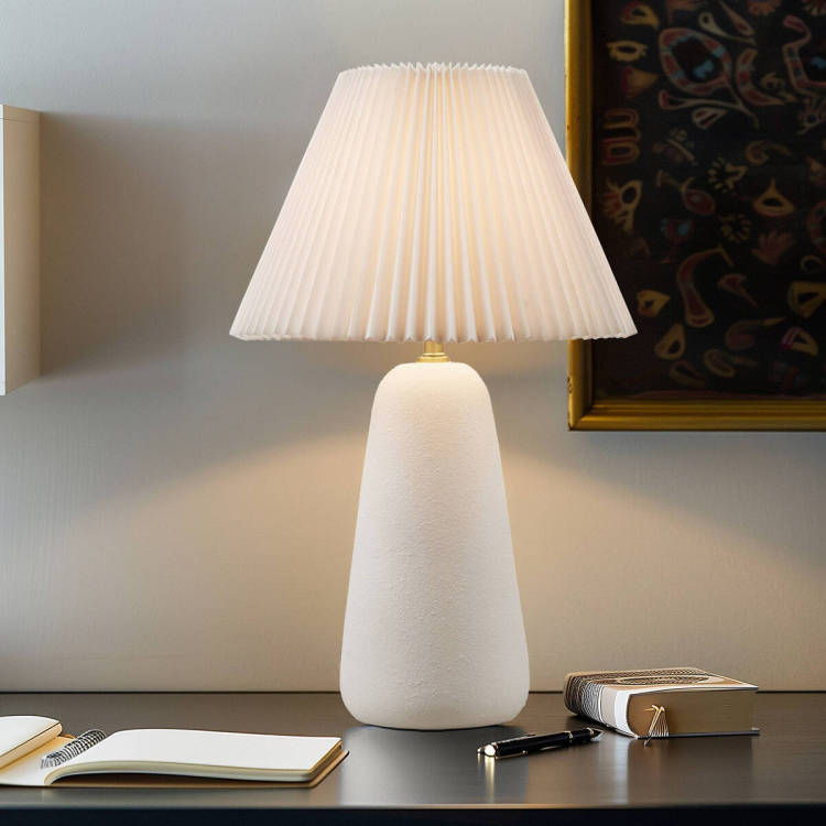 Textured Ceramic Table Lamp With Fluted Fabric Shade White See Below