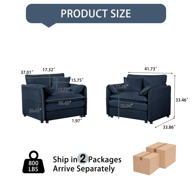 Oversized Chenille Oversized Accent Chair Set Of 2, Comfy Single Sofa Chair With Large Seat , Modern Armchair Reading Chairs For Bedroom, Living Room,Blue