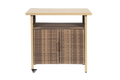 Outdoor Wicker Bar Cart, Patio Wine Serving Cart W Wheels , Rolling Rattan Beverage Bar Counter Table For Porch Backyard Garden Poolside Party, Beige