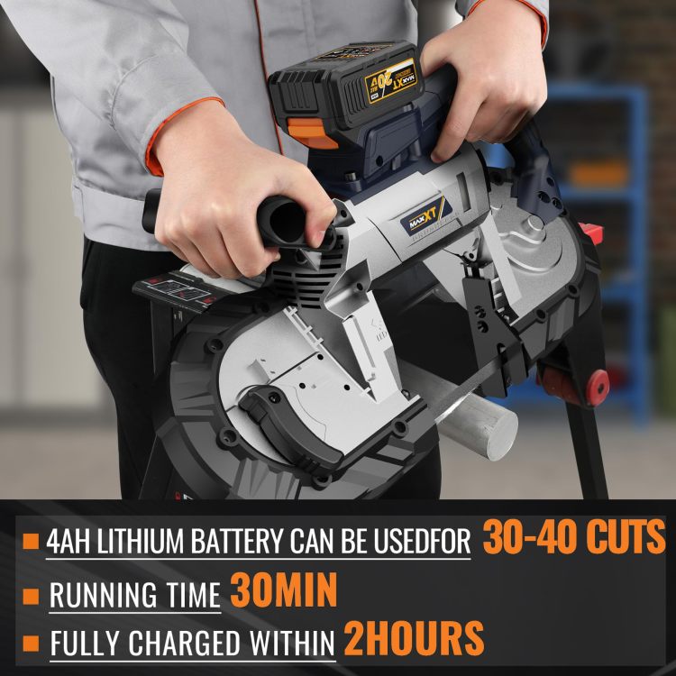 5 Inch Cordless Bandsaw, Maxxt 20V Brushless Power Band Saw, 4Ah Battery, 6 Speeds Adjustable, Not Hot Sparks When Cutting Metal, Portable Band Saw For Deep Cut