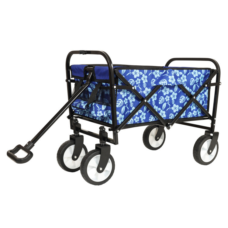 Minimeetall Colorful Collapsible Foldable Wagon Cart With Strapping System, Beach Wagon ,Utility Wagon Grocery Cart Camping Shopping Sports Gardeing Fishing Supports 225Lbs,Blue Flower
