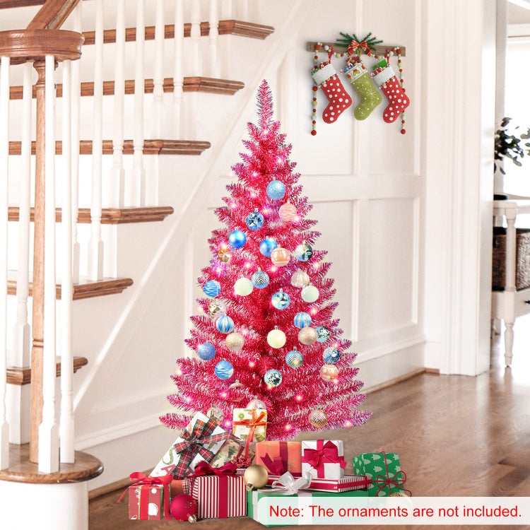 4Ft Red Christmas Tree With 50 Ul Lights, 122 Pvc Tips Prelit Artificial Holiday Tree For Indoor Decoration, Small Space, Tabletop, Apartment, Or Office