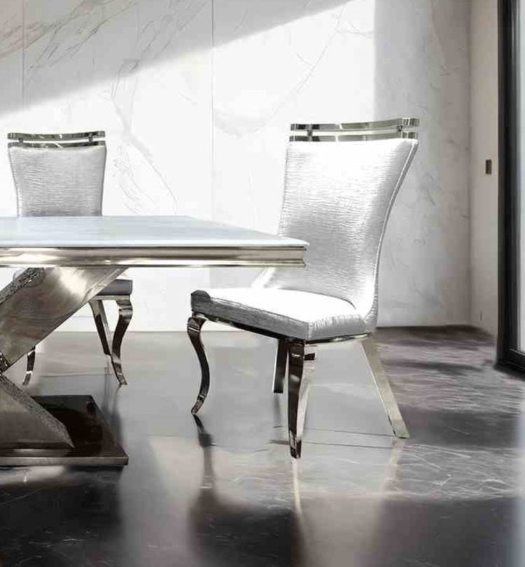 Glam Style 2Pc Side Chair Leather Upholstered Tiger Printed Saber Legs Silver Finish Dining Room