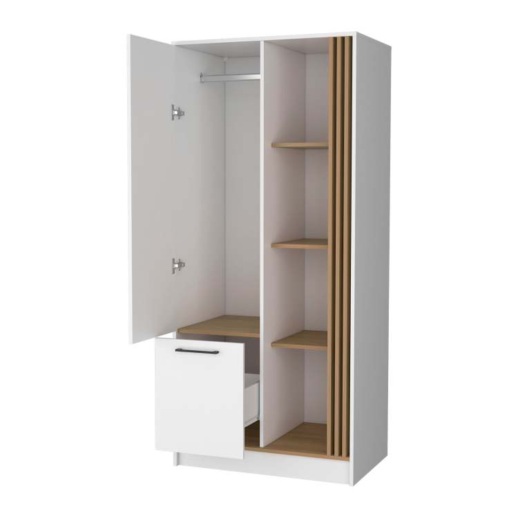 Natural Oak Wardrobe Organizer With Shelves And Rod