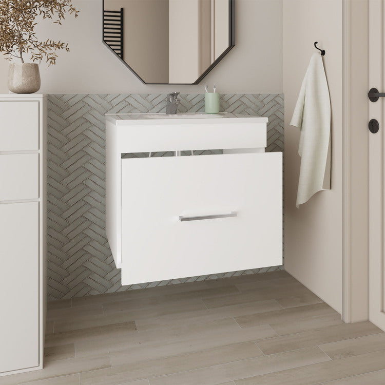 Bathroom Vanity With Sink, 1 Drawer, White