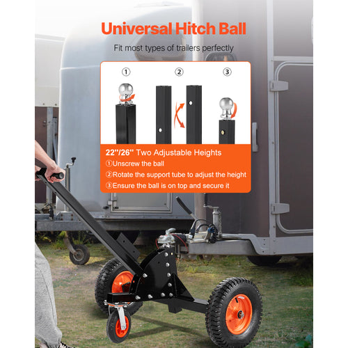 1500Lbs 2 In 1 Trailer Dolly 22 And 26 In Adjustable Height 2In Ball With Caster