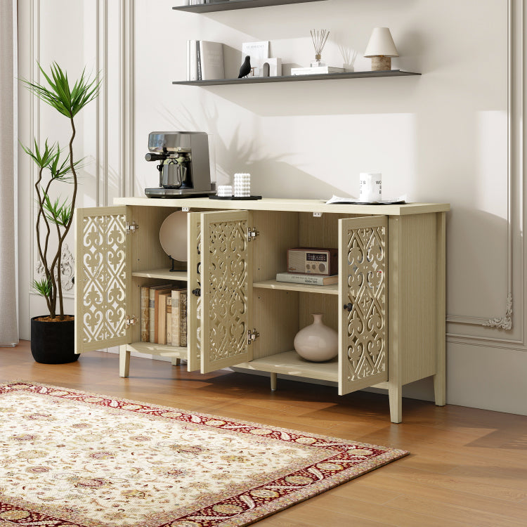 Hollowed Out Cabinet With 4 Doors, American Furniture, Suitable For Bedroom, Living Room, Study