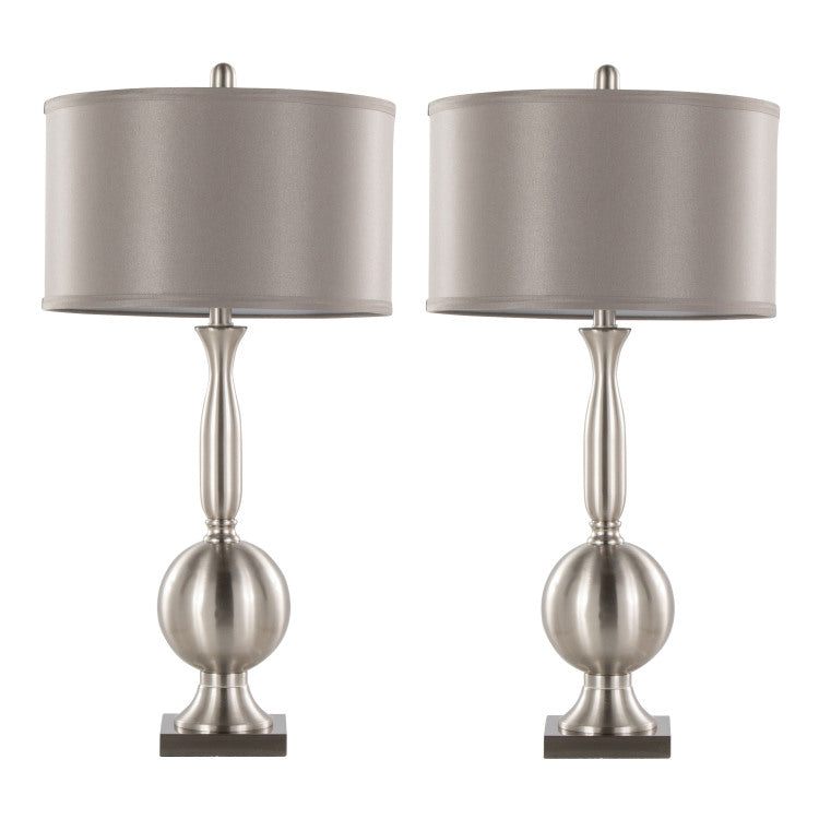 Joan 30" Contemporary Metal Table Lamp In Brushed Nickel With Grey Satin Shade From Grandview Gallery Set Of 2