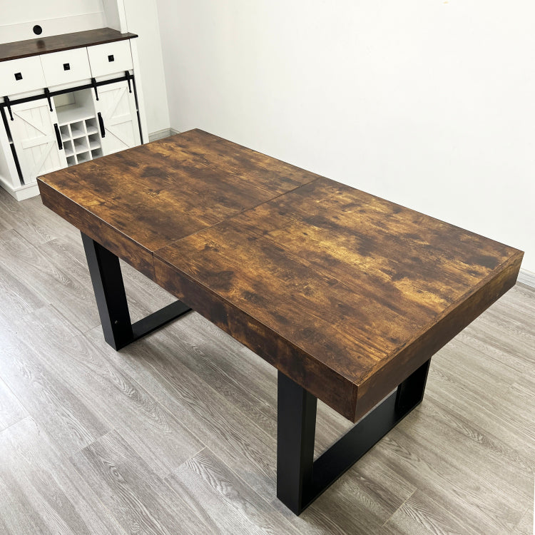 Extendable Dining Room Table For 6 8 10, Modern Farmhouse Wooden Kitchen Expanding Table, Long Large Expandable Dining Room Conference Table