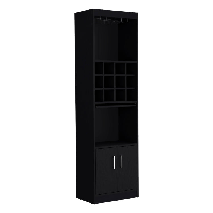 Pisek Bar Cabinet 5 Tier, Wine Cabinet, Liquor Cabinet, 12 Bottle Cubbies, 5 Shelves, Black