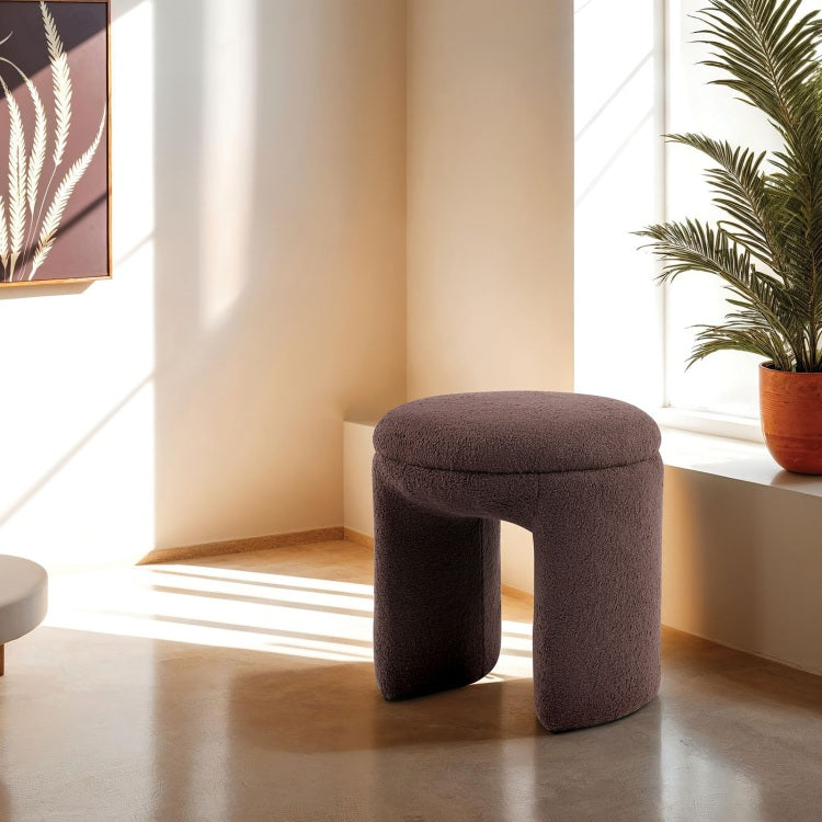 Brown Finish Round Top 1Pc Accent Stool Contemporary Style Bench Design Primary Living Room