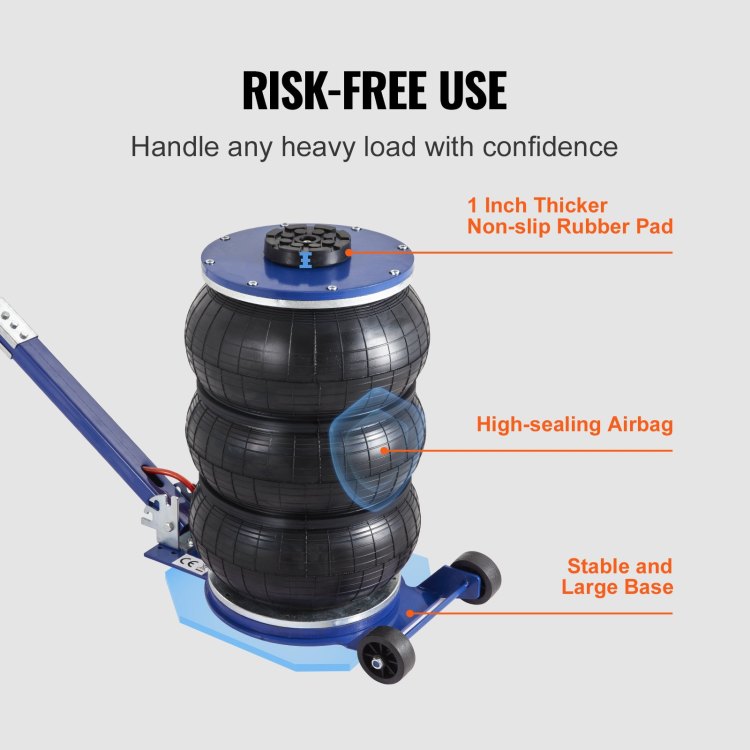 Air Jack, 5 Ton 11000 Lbs Triple Bag Air Jack, Airbag Jack With Six Steel Pipes, Lift Up To 18.5 Inch 470 Mm, 3 5 S Fast Lifting Pneumatic Jack, With Adjustable Handle For Car, Garage, Repair