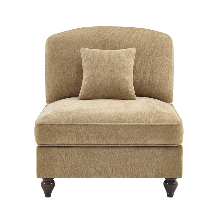 Armless Sofa Chenille W 1 Pillow Light Coffee