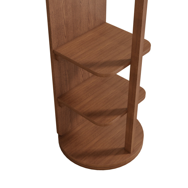 360 Rotating 69"X20" Multifunctional Full Length Mirror With Hook Storage Rack Coat Rack With Mirror Solid Wood Floor Mirror Bedroom Living Room Cloakroom Space Saving Walnut