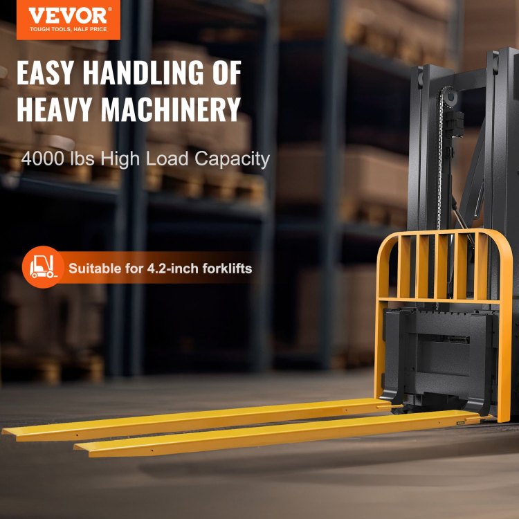 Pallet Fork Extensions, 96" Length 4.5" Width, Heavy Duty Carbon Steel Fork Extensions For Forklifts, 1 Pair Forklift Extensions, Industrial Forklift Fork Attachments For Forklift Truck, Yellow