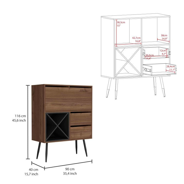 Prunus Bar Cabinet, One Cabinet, Two Drawers Mahogany Black