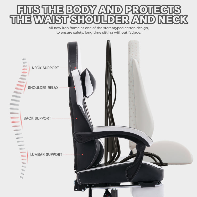 Gaming Chair With Footrest, High Back Gaming Chairs Pvc Leather Ergonomic Office Gamer Chair Headrest Lumbar Support Racing Style Video Gaming Chair Black White