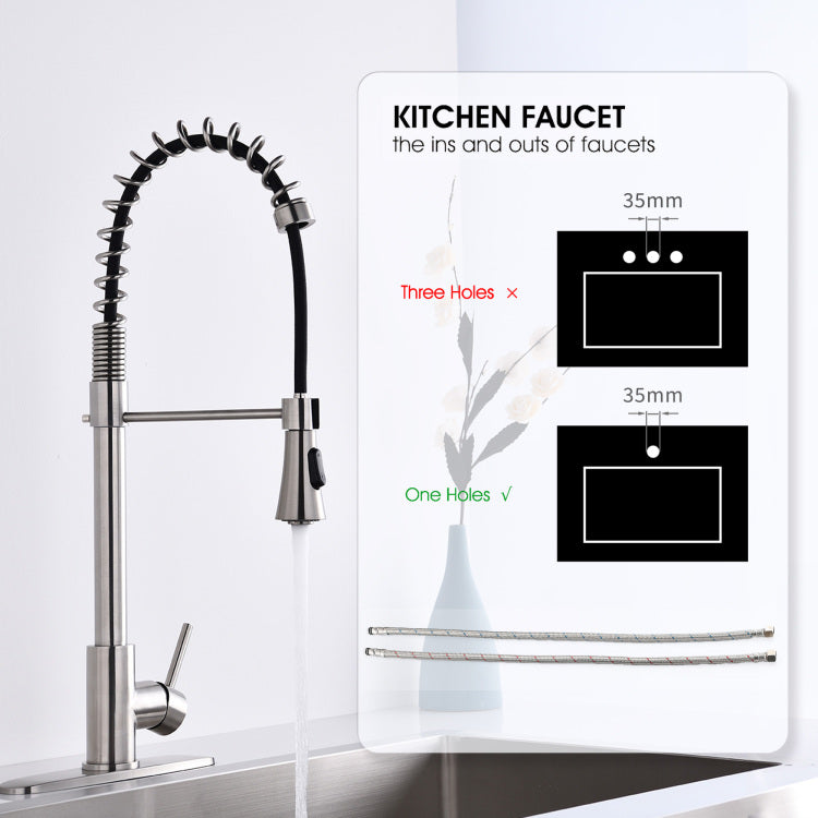 Brushed Nickel Single Handle Commercial Modern Spring High Arc Kitchen Faucet Water Filter System Bends As You Want