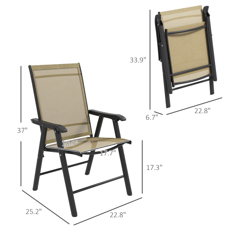 Outsunny Set Of 4 Patio Folding Chairs, Stackable Outdoor Sling Patio Dining Chairs With Armrests For Lawn, Camping, Dining, Beach, Metal Frame, No Assembly, Light Mixed Brown
