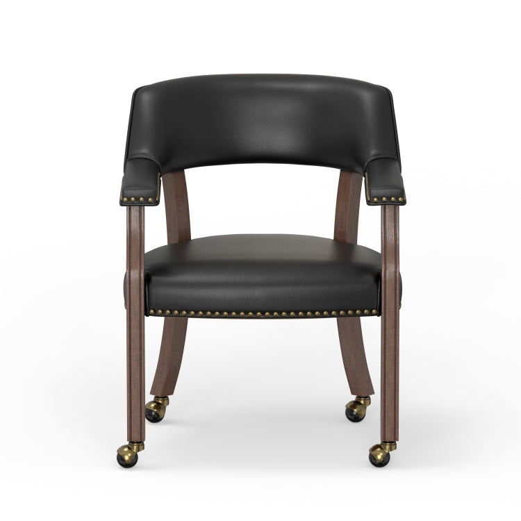 Gorman Dining And Game Chair In Walnut With Black Faux Leather
