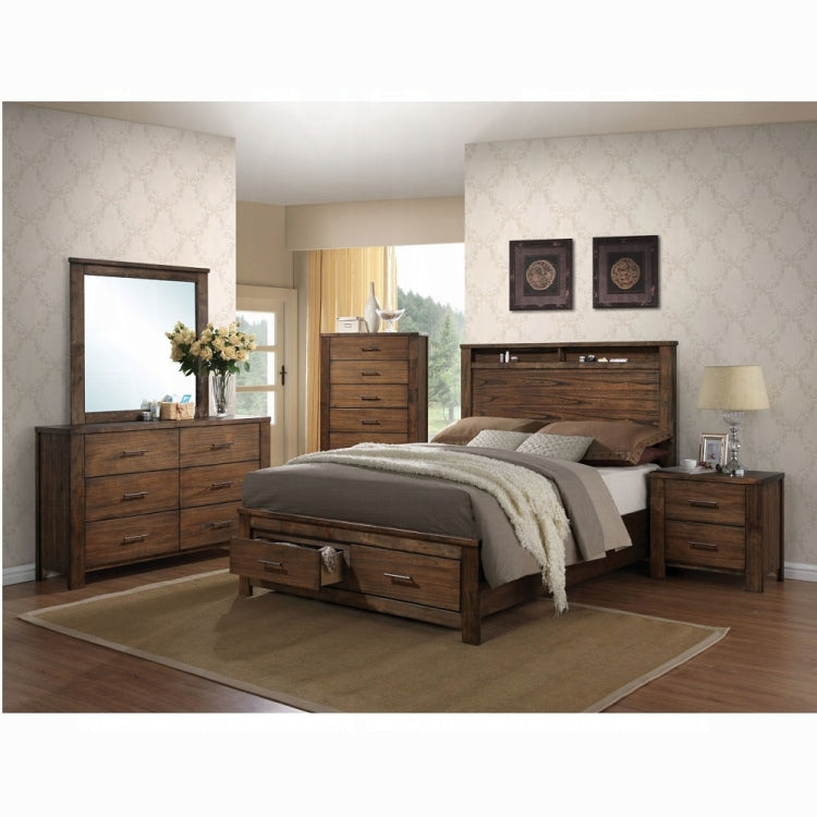 Classic Oak Finish Nightstand With Two Drawers Wooden Bedroom Furniture 1Pc