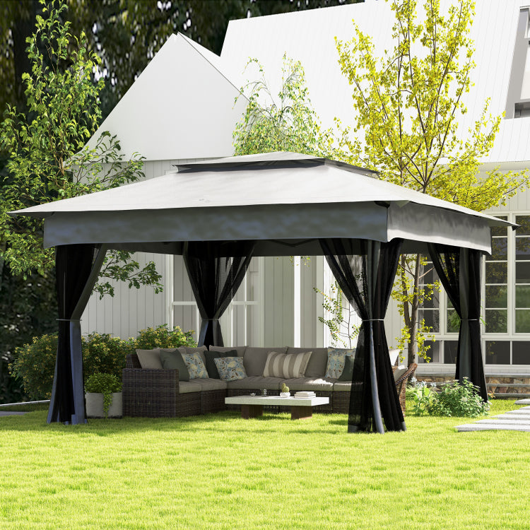 Outsunny 11' X 11' Pop Up Canopy, Outdoor Patio Gazebo Shelter With Removable Zipper Netting, Instant Event Tent W 114 Square Feet Of Shade And Carry Bag For Backyard, Garden, Light Gray