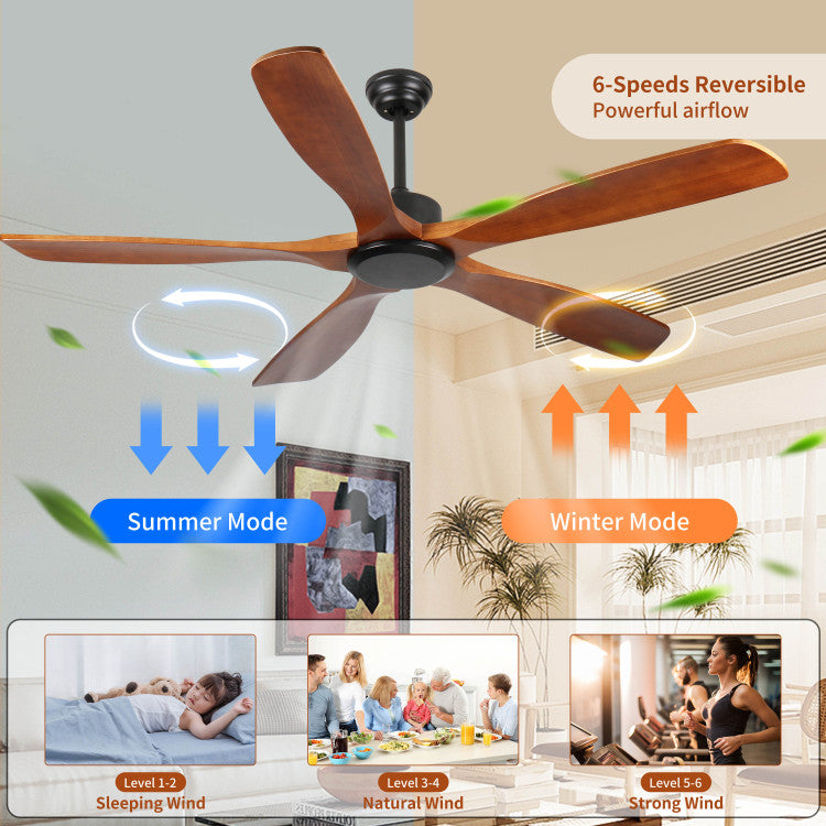 60 Inch Wood No Light With Remote Control, Low Profile Without Light,Noiseless Reversible Dc Motor With Timer