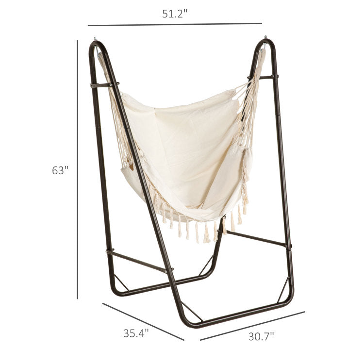 Outsunny Patio Hammock Chair With U Shape Stand, Outdoor Hammock Swing Hanging Lounge Chair With Side Pocket, Brown Cream White