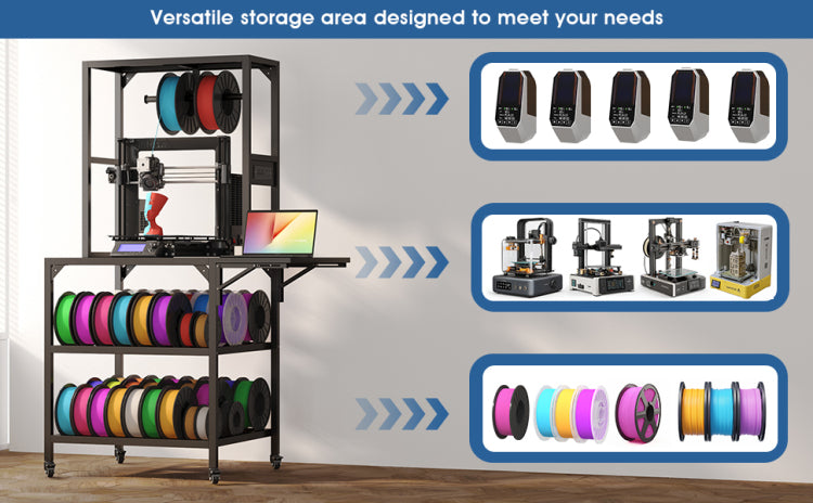 3D Printer Stand, Heavy Duty 3D Printer Table Stand With Filament Storage Rack, T Shaped Spools Holder Rack With Wheels,3D Printer Workbench For 3D Printing Studio, Home Office Workshop