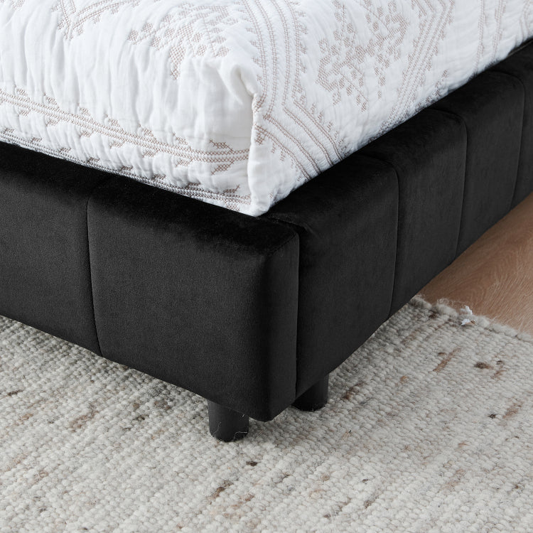 Full Size Upholstered Tufted Bed Frame, Sofa Bed Frame With Comfortable Backrest And Armrests, Full Size Bed For Bedroom, Living Room,Velvet, Black 80.5''*59''*30.5''