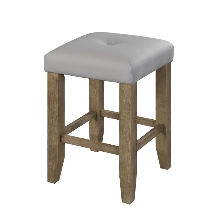 Transitional Counter Height Stools Set Of 2Pc, Oak Finish And Gray Synthetic Leather Seat Wooden Kitchen Dining Furniture
