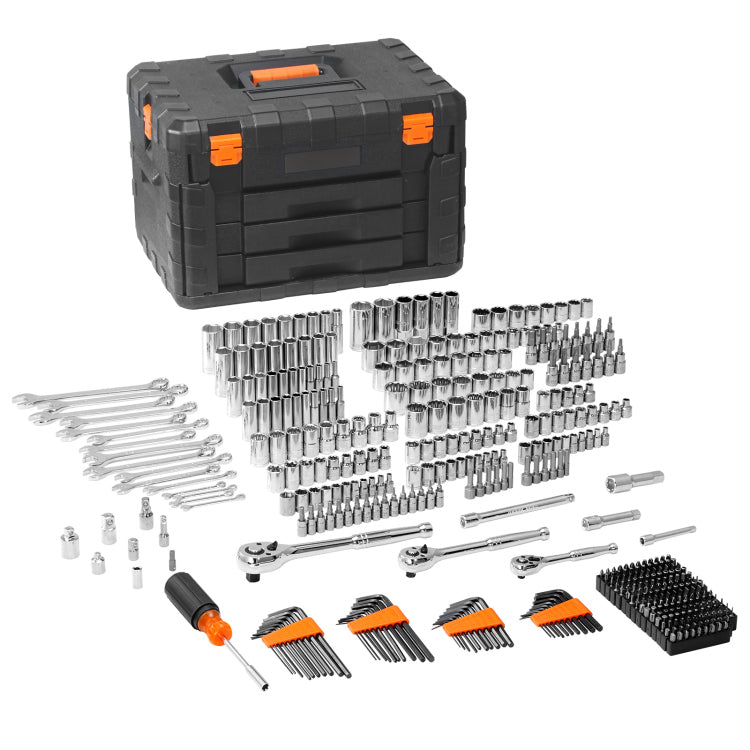 Mechanics Tool Set And Socket Set, 1 4" 3 8" 1 2" Drive Deep And Standard Sockets, 450 Pcs Sae And Metric Mechanic Tool Kit With Bits, Hex Wrenches, Combination Wrench, Accessories, Storage Case