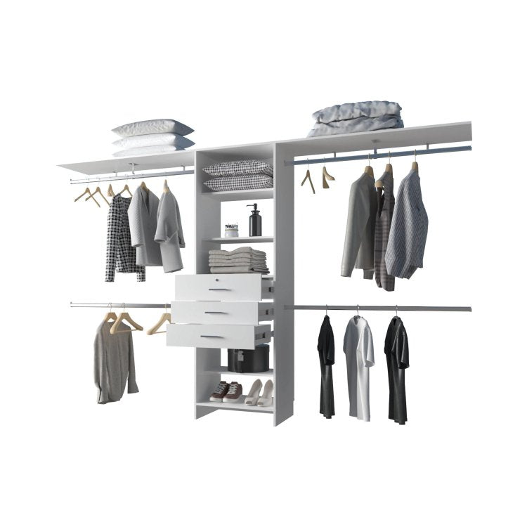 White Modular Closet Organizer System With Hanging Rods