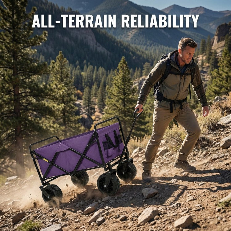 100L Collapsible Folding Beach Wagon Cart With 220Lbs Large Capacity, Wagons Carts Heavy Duty Foldable With Big Wheels For Sand, Garden, Camping