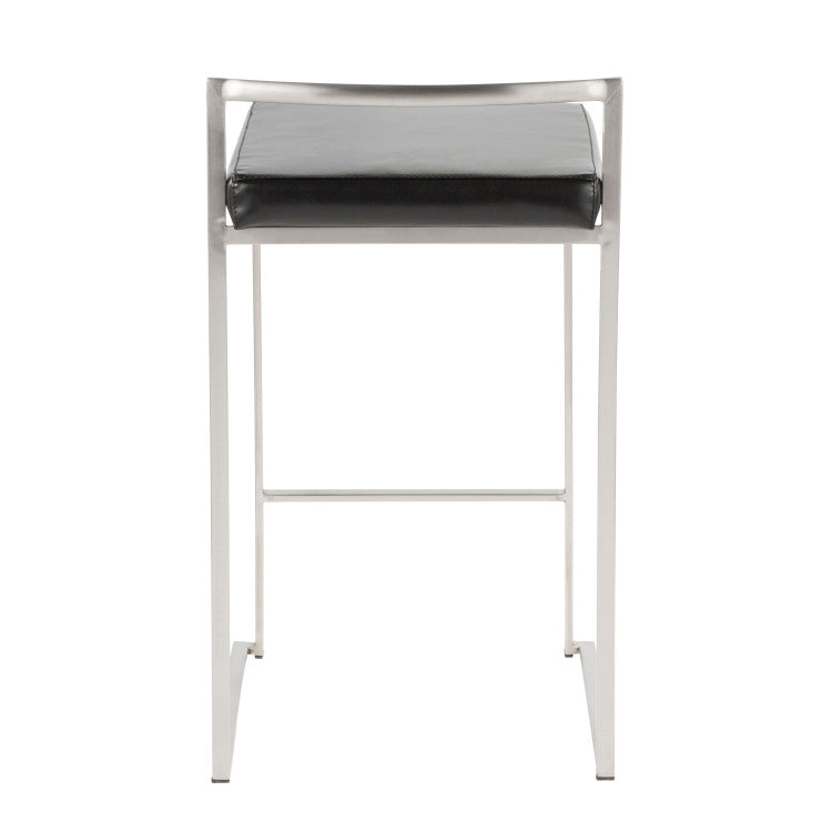 Contemporary Stackable Counter Stool In Black Faux Leather Set Of 2