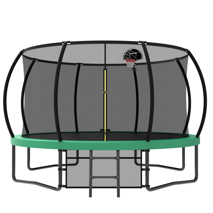 12Ft Recreational Kids Trampoline With Safety Enclosure Net & Ladder, Outdoor Recreational Trampolines