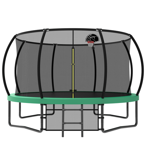 12Ft Recreational Kids Trampoline With Safety Enclosure Net & Ladder, Outdoor Recreational Trampolines