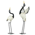 Outsunny Heron Garden Statues, 35.5" & 40.5" Standing Bird Sculptures, Metal Yard Art Decor For Lawn, Patio, Backyard, Landscape Decoration Set Of 2, White & Black