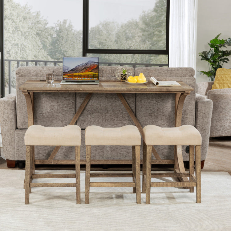 4 Piece Bar Table Set With Power Outlet, Dining Bar Table And Chairs Set,Bar Table Set With 3 Padded Stools For Living Room, Dining Room, Game Room, Brown