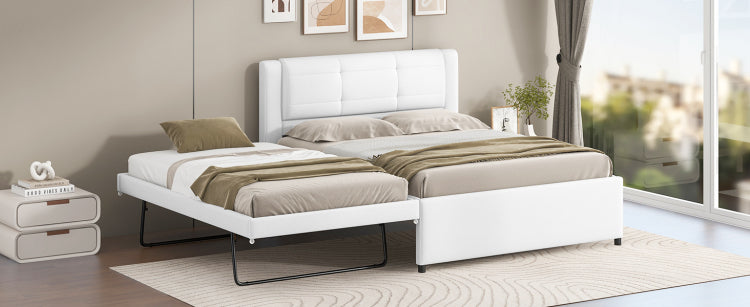 Full Size Upholstery Platform Bed With Trundle,Trundle Can Be Flat Or Erected, Beige