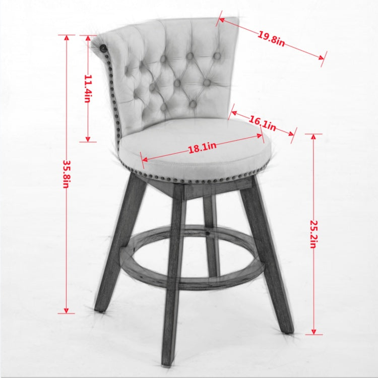 26" Counter Height Bar Stools Set Of 2, 360 Swivel Stools With Back & Hand Tufted Button Trimmed Edges, Upholstered Velvet Kitchen Counter Stools On Wood Legs,Beige,Sw1868Bg