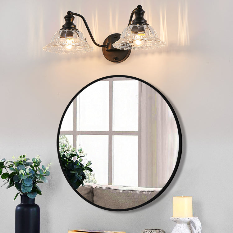 20 Inch 2 Light Vintage Bathroom Wall Sconce Elegant Black Metal And Glass Lampshade Vanity Light Fixture For Bathroom, Hallway, Or Bedroom Bulb Not Included