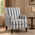 Upholstered Accent Chair, Vintage Armchair With Blue And White Striped Linen Fabric And Nailhead Trim For Living Room