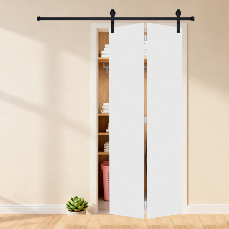 Modern Flat Panel Bi Fold Door 84 In. X 84 In. Mdf White Barn Sliding Door With Hardware Kit