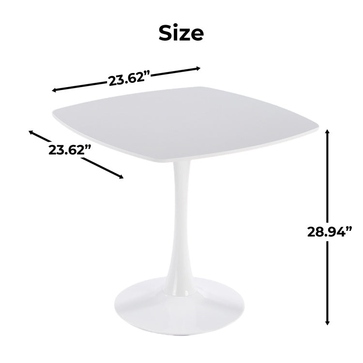 White Square Tulip Table For 2 3 Person, 24" Small Dining Table With Metal Pedestal Base, Modern Kitchen Table For Small Space, Apartment, Bistro, Cafe, Office & Living Room, Matte White Mdf Top