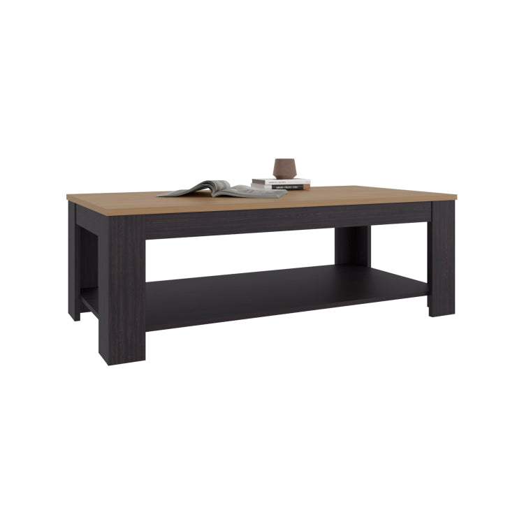 Cecil Coffee Table With Open Storage Shelf For Decor, Modern Design For Living Room Or Lounge Area, Natural Oak