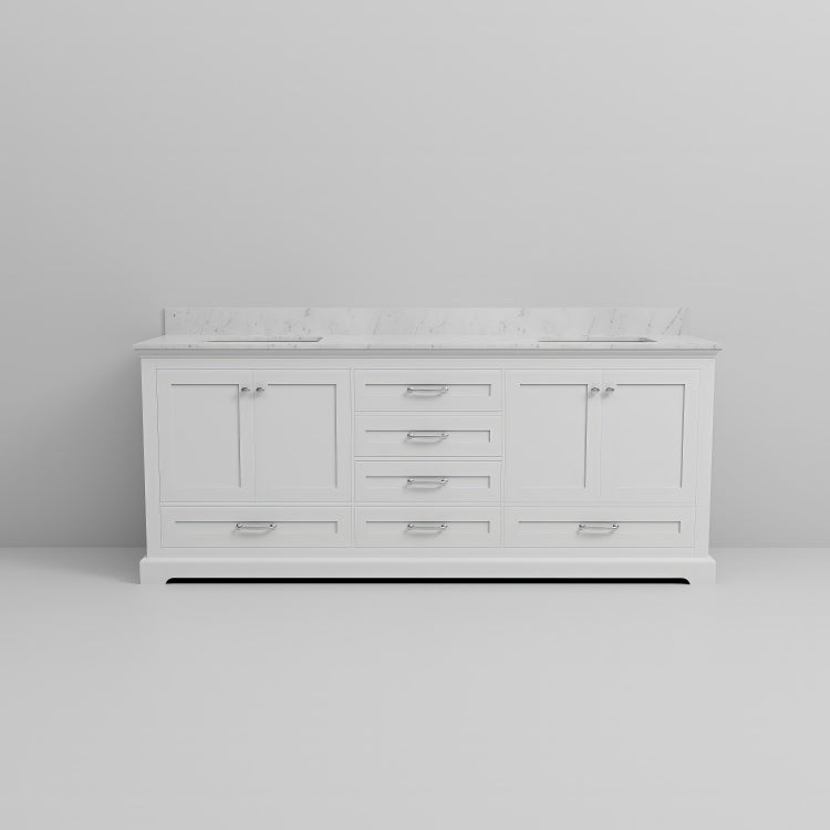 White Double Bath Vanity 80 In. W X 22 In. D, With Carrara Marble Top
